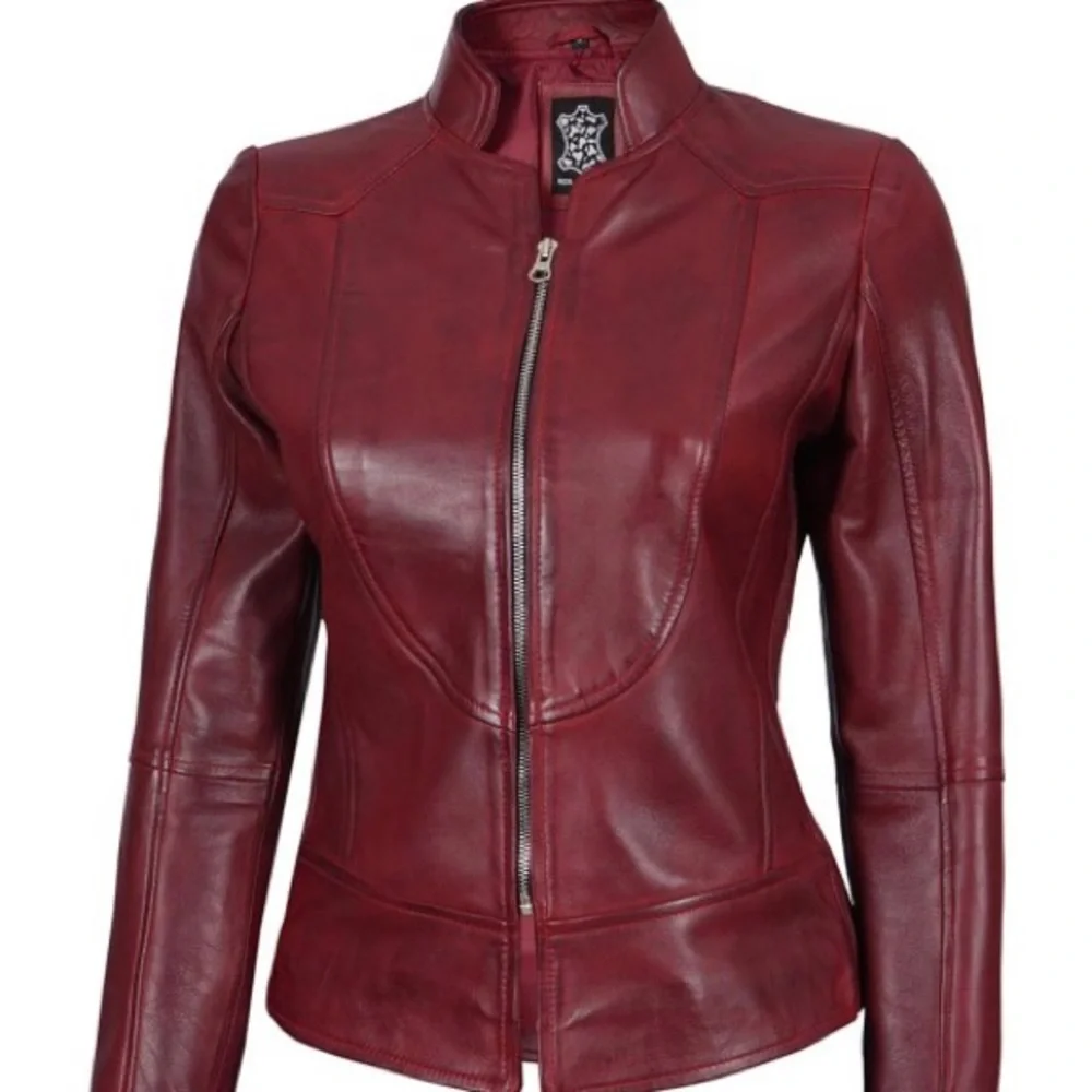 NWT - 100% Lambskin Maroon Leather Jacket - Picture 4 of 8